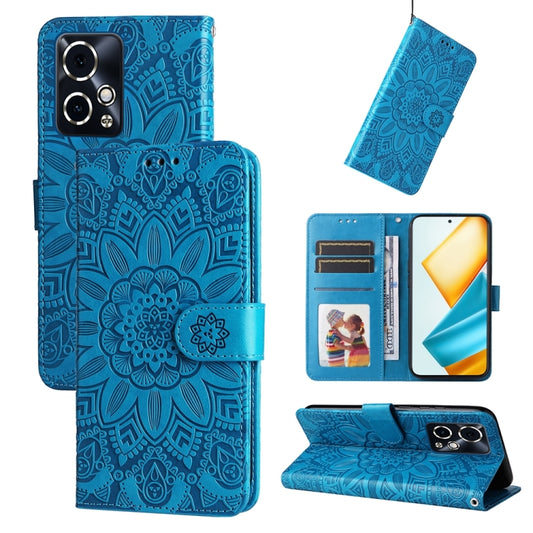 For Honor 90 GT Embossed Sunflower Leather Phone Case(Blue)