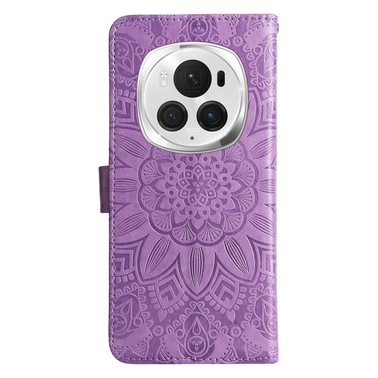 For Honor Magic6 Pro Embossed Sunflower Leather Phone Case(Purple)