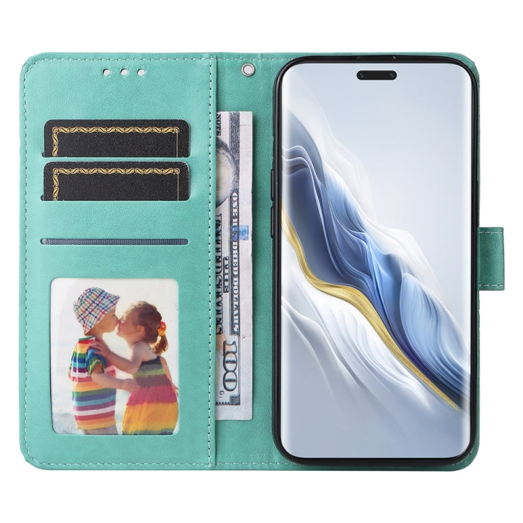 For Honor Magic6 Pro Embossed Sunflower Leather Phone Case(Green)