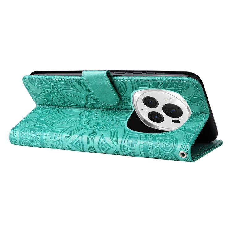 For Honor Magic6 Pro Embossed Sunflower Leather Phone Case(Green)