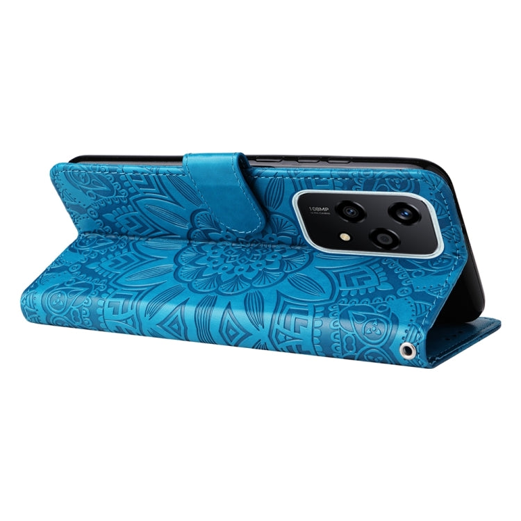 For Honor 200 Lite 5G Global Embossed Sunflower Leather Phone Case(Blue)