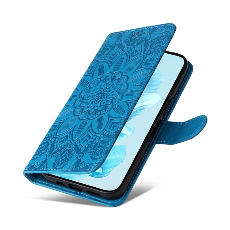 For Honor 200 Lite 5G Global Embossed Sunflower Leather Phone Case(Blue)
