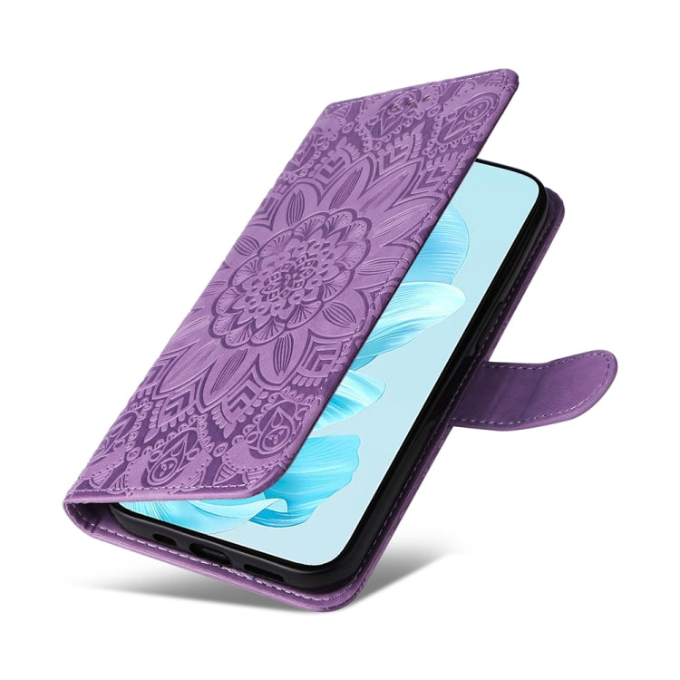 For Honor 200 Lite 5G Global Embossed Sunflower Leather Phone Case(Purple)
