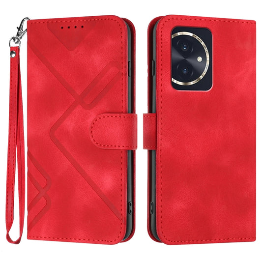 For Honor 100 Line Pattern Skin Feel Leather Phone Case(Red)