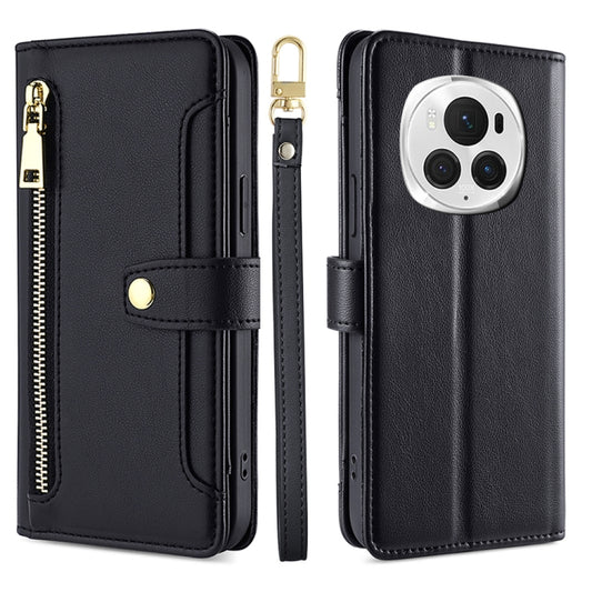 For Honor Magic6 Pro 5G Sheep Texture Cross-body Zipper Wallet Leather Phone Case(Black)