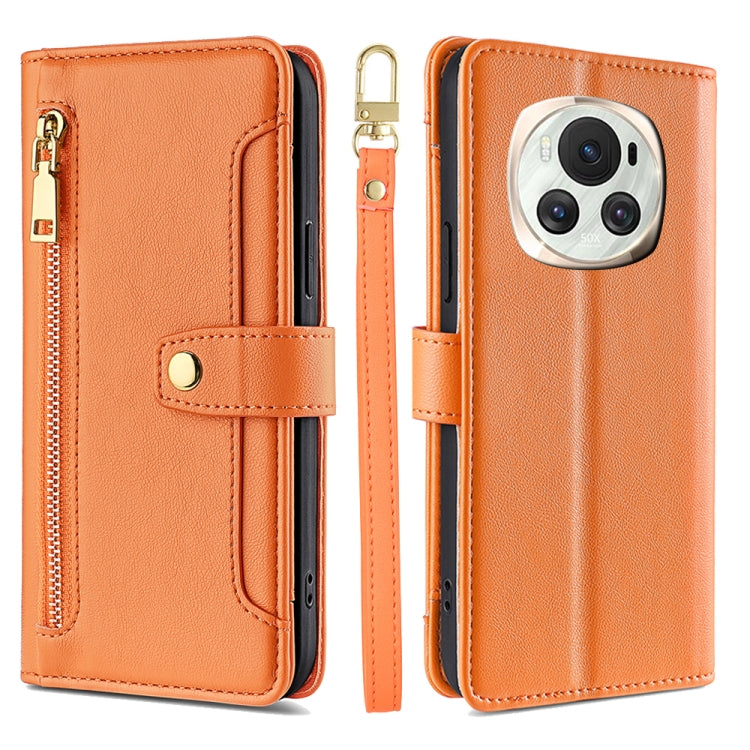 For Honor Magic6 5G Sheep Texture Cross-body Zipper Wallet Leather Phone Case(Orange)