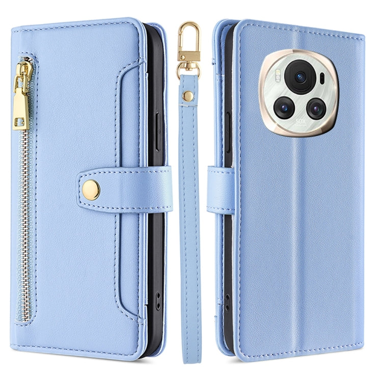 For Honor Magic6 5G Sheep Texture Cross-body Zipper Wallet Leather Phone Case(Blue)