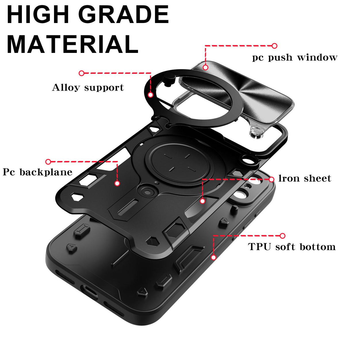 Compatible with iPhone 18 Pro Max CD Texture Sliding Camshield Magnetic Holder Phone Case - Red