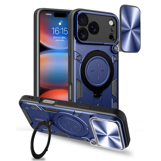 Compatible with iPhone 18 Pro Max CD Texture Sliding Camshield Magnetic Holder Phone Case - Blue