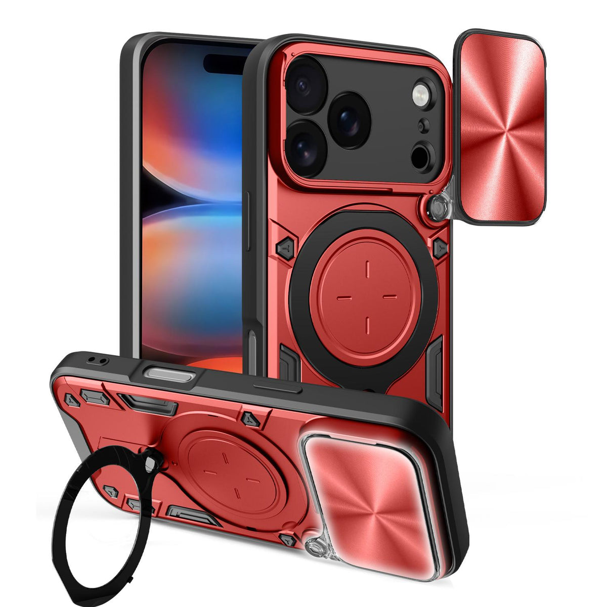Compatible with iPhone 18 Pro CD Texture Sliding Camshield Magnetic Holder Phone Case - Red
