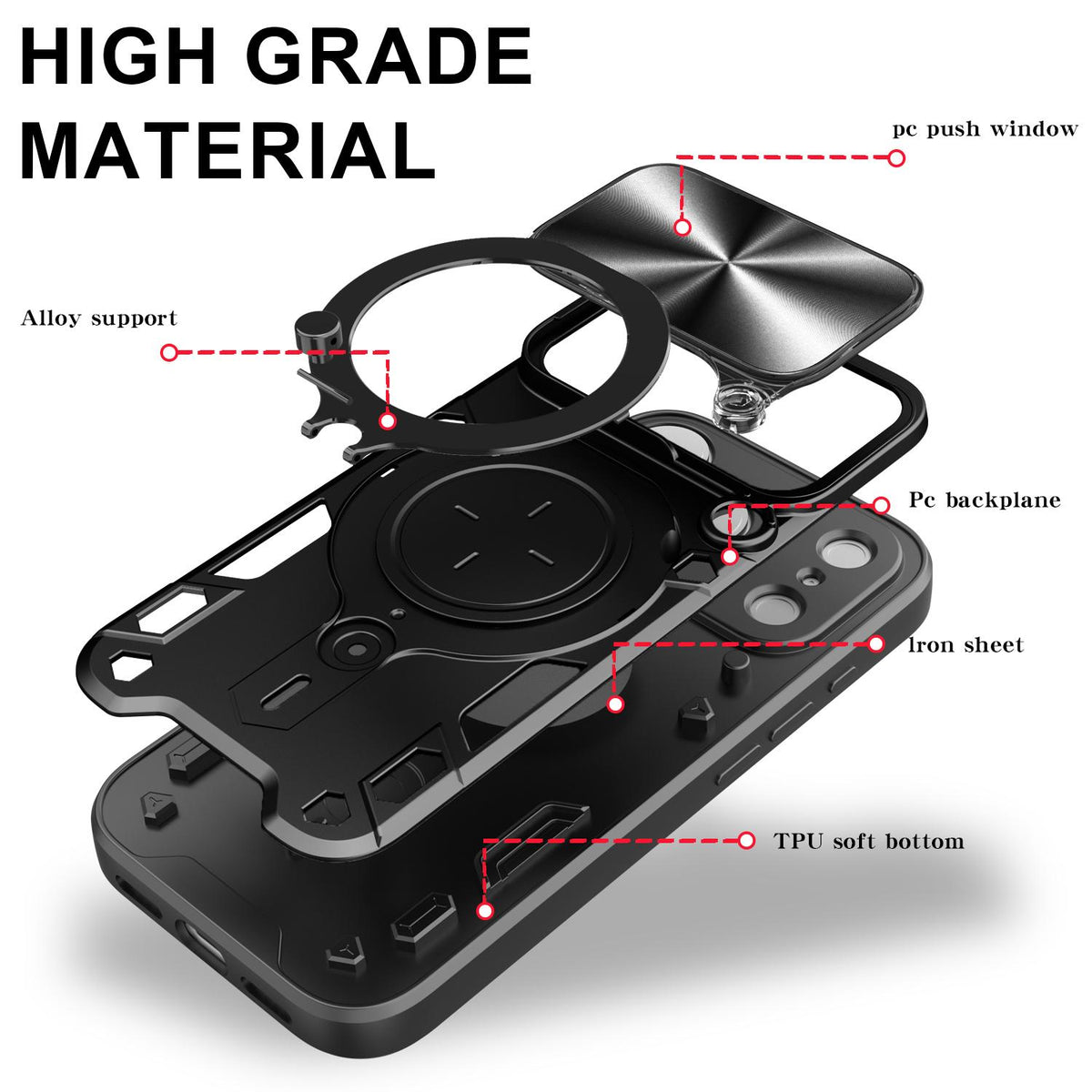 Compatible with iPhone 18 Pro CD Texture Sliding Camshield Magnetic Holder Phone Case - Red