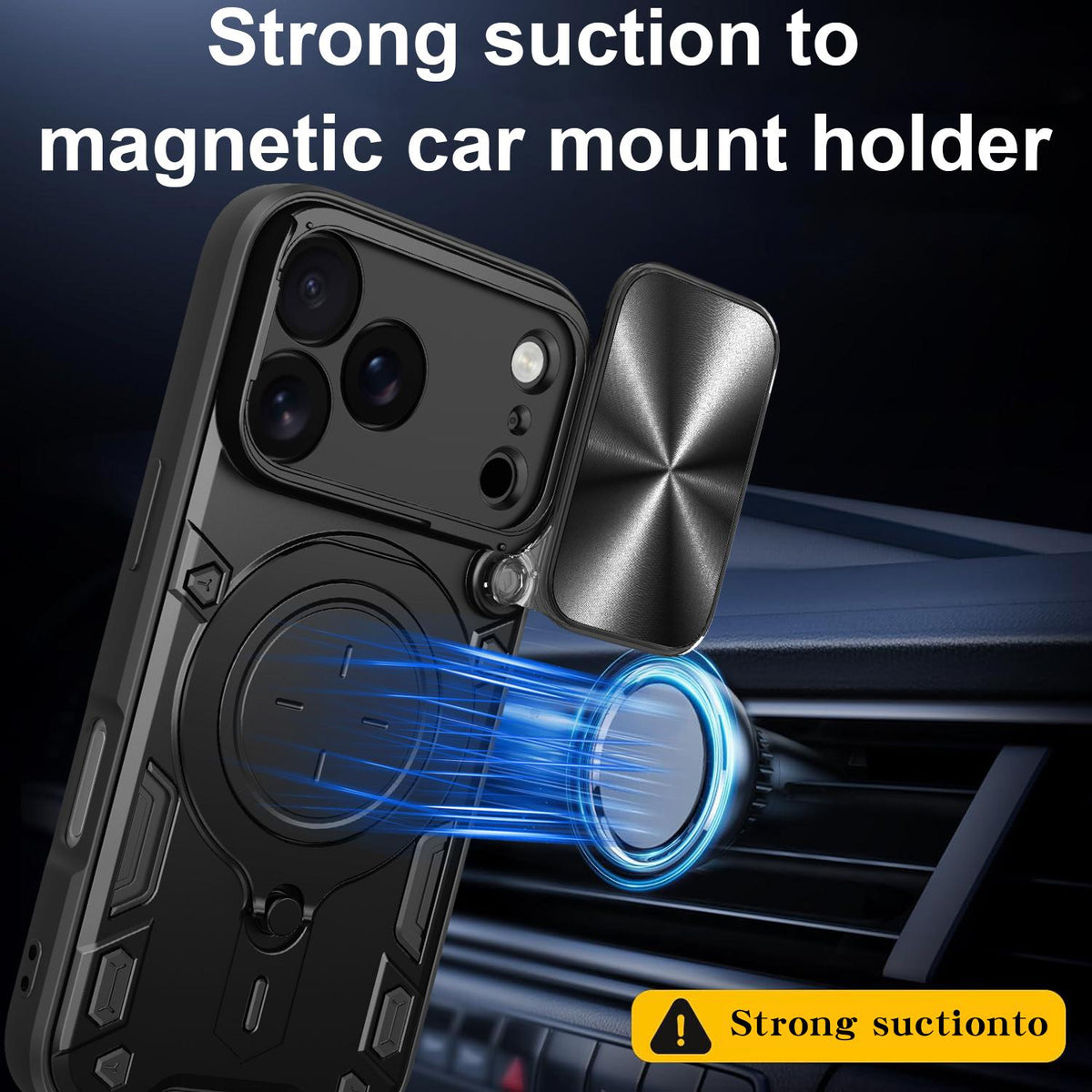 Compatible with iPhone 18 Pro CD Texture Sliding Camshield Magnetic Holder Phone Case - Blue