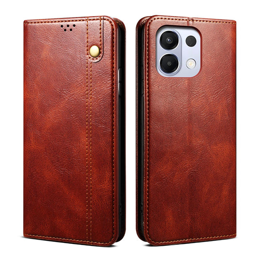 For OPPO K13 5G India Oil Wax Crazy Horse Texture Leather Phone Case(Brown)