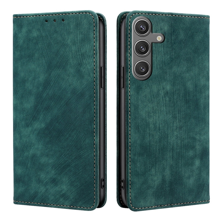 For Samsung Galaxy S24 5G RFID Anti-theft Brush Magnetic Leather Phone Case(Green)