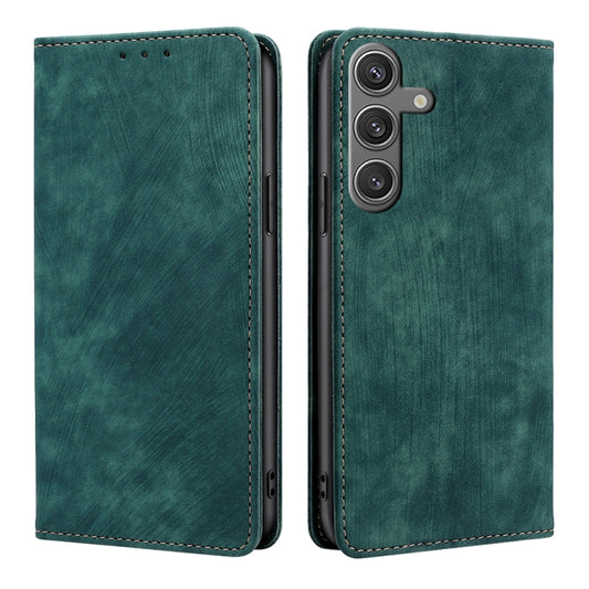 For Samsung Galaxy S24 5G RFID Anti-theft Brush Magnetic Leather Phone Case(Green)