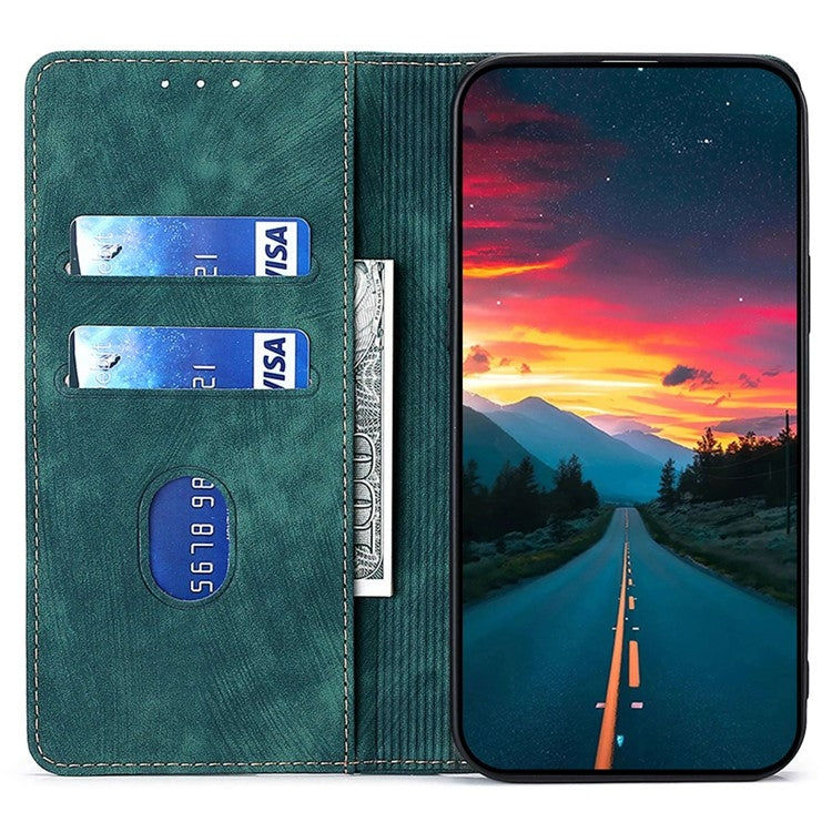 For Samsung Galaxy S24 5G RFID Anti-theft Brush Magnetic Leather Phone Case(Green)