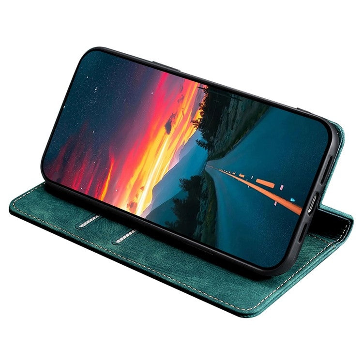 For Samsung Galaxy S24 5G RFID Anti-theft Brush Magnetic Leather Phone Case(Green)
