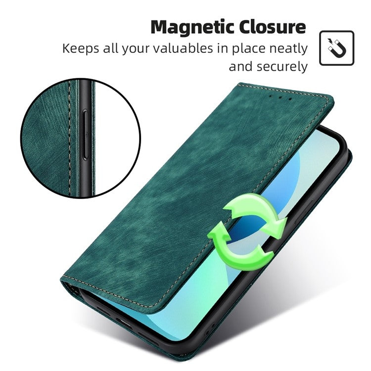For Samsung Galaxy S24 5G RFID Anti-theft Brush Magnetic Leather Phone Case(Green)