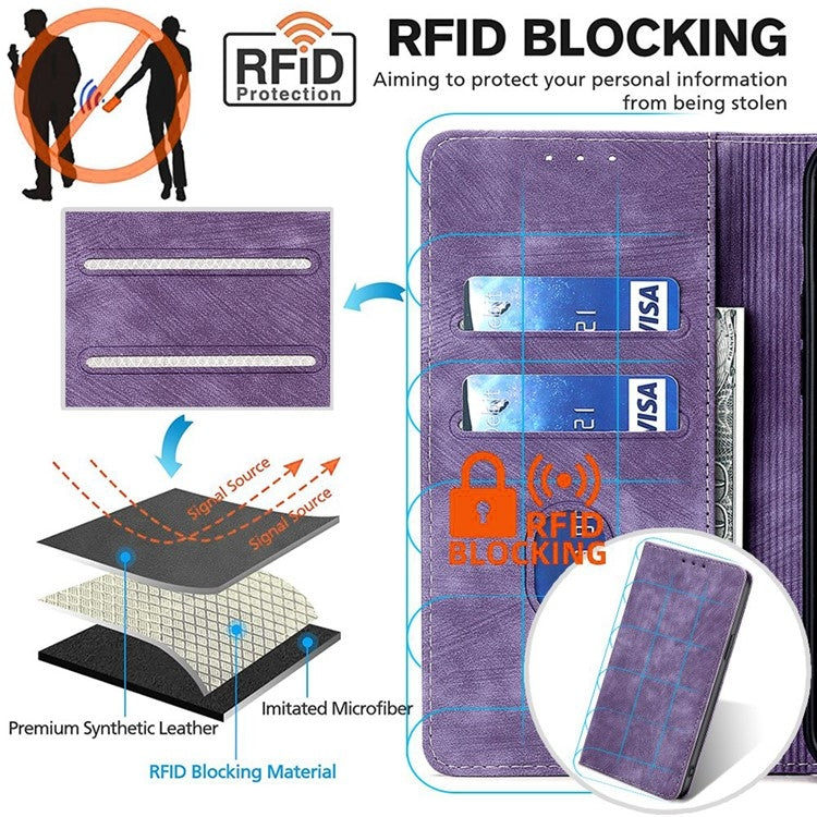 For Samsung Galaxy S24 5G RFID Anti-theft Brush Magnetic Leather Phone Case(Purple)
