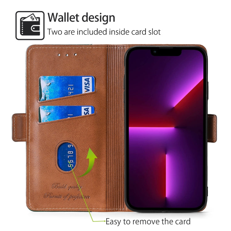 For Samsung Galaxy S24 5G Contrast Color Side Buckle Leather Phone Case(Light Brown + Green)
