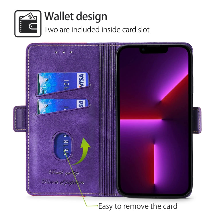 For Samsung Galaxy S24 5G Contrast Color Side Buckle Leather Phone Case(Purple + Rose Red)