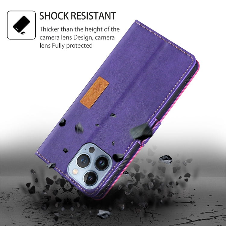 For Samsung Galaxy S24 5G Contrast Color Side Buckle Leather Phone Case(Purple + Rose Red)