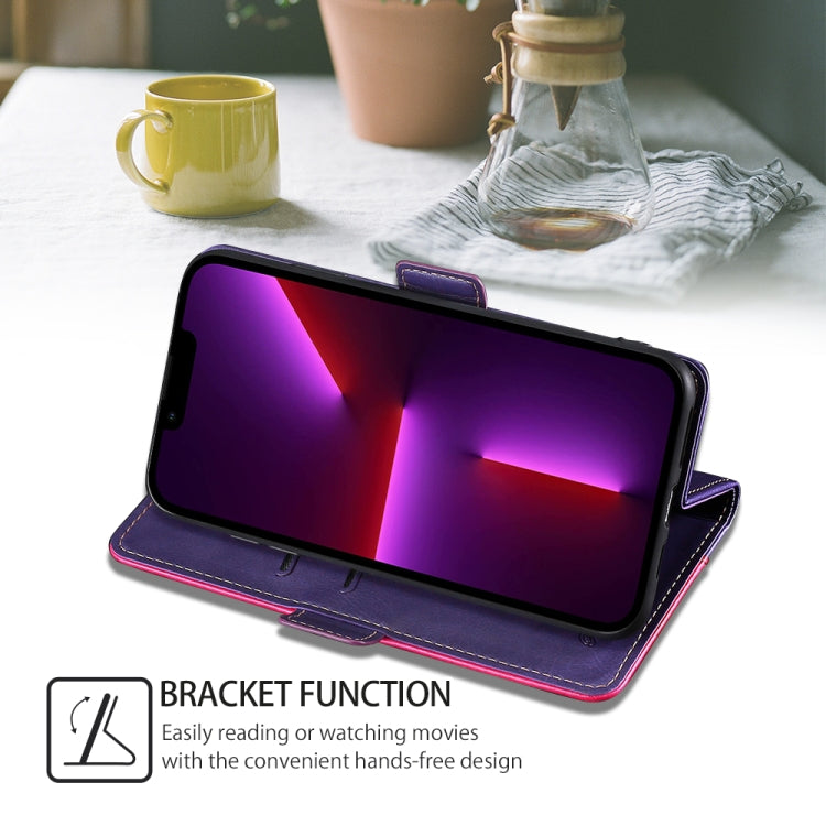 For Samsung Galaxy S24 5G Contrast Color Side Buckle Leather Phone Case(Purple + Rose Red)
