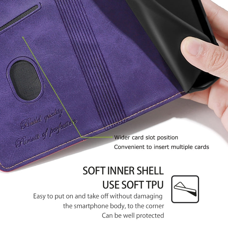 For Samsung Galaxy S24 5G Contrast Color Side Buckle Leather Phone Case(Purple + Rose Red)