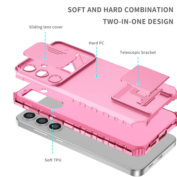 For Samsung Galaxy S24 5G Stereoscopic Holder Sliding Camshield Phone Case(Pink)