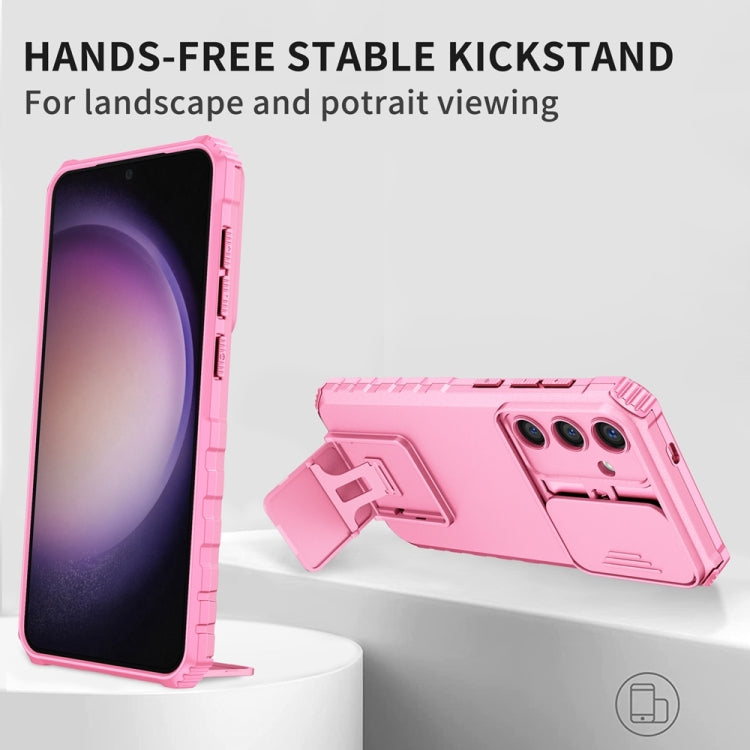 For Samsung Galaxy S24 5G Stereoscopic Holder Sliding Camshield Phone Case(Pink)