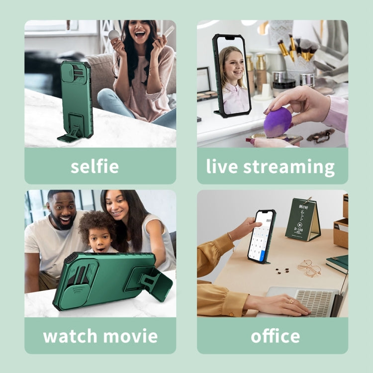 For Samsung Galaxy S24 5G Stereoscopic Holder Sliding Camshield Phone Case(Green)