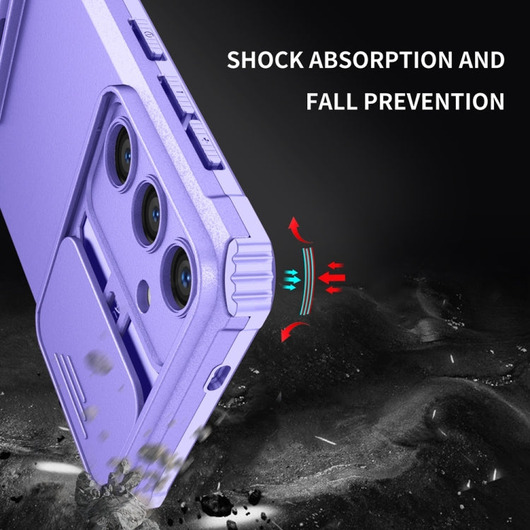 For Samsung Galaxy S24 5G Stereoscopic Holder Sliding Camshield Phone Case(Purple)
