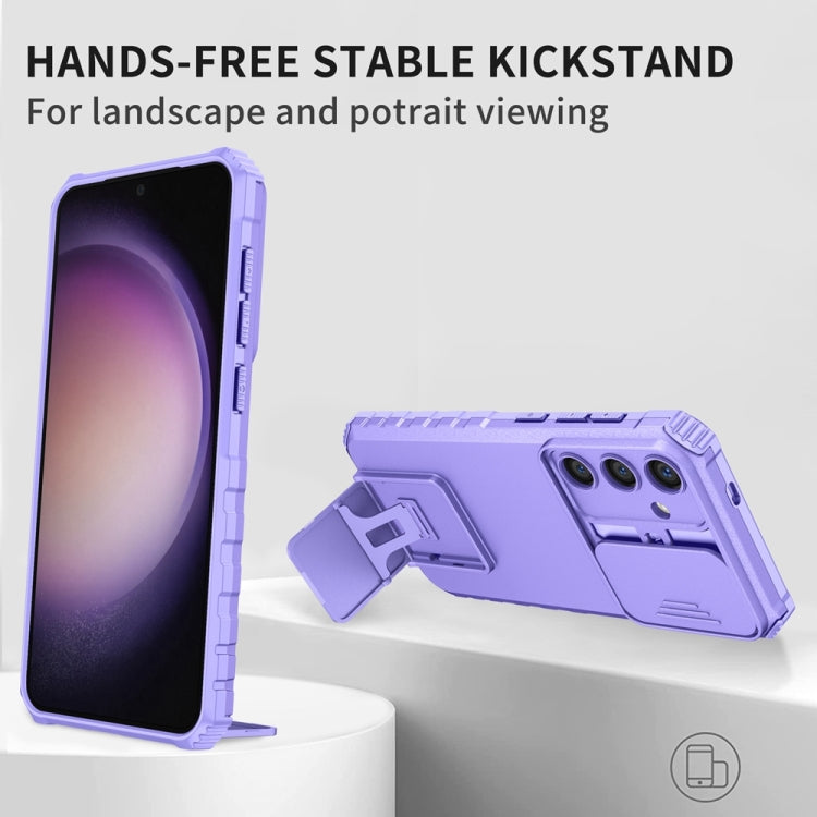 For Samsung Galaxy S24 5G Stereoscopic Holder Sliding Camshield Phone Case(Purple)