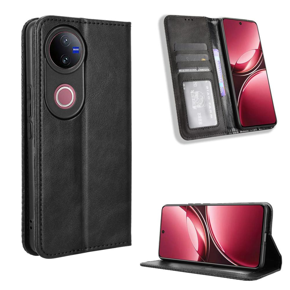 For vivo V50 5G Magnetic Buckle Retro Texture Leather Phone Case(Black)
