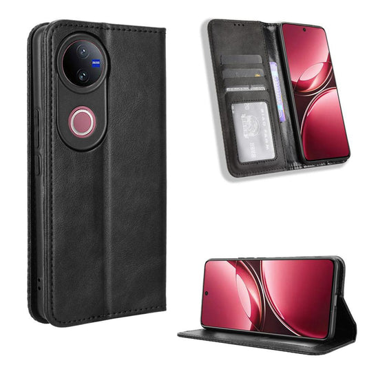 For vivo V50 5G Magnetic Buckle Retro Texture Leather Phone Case(Black)