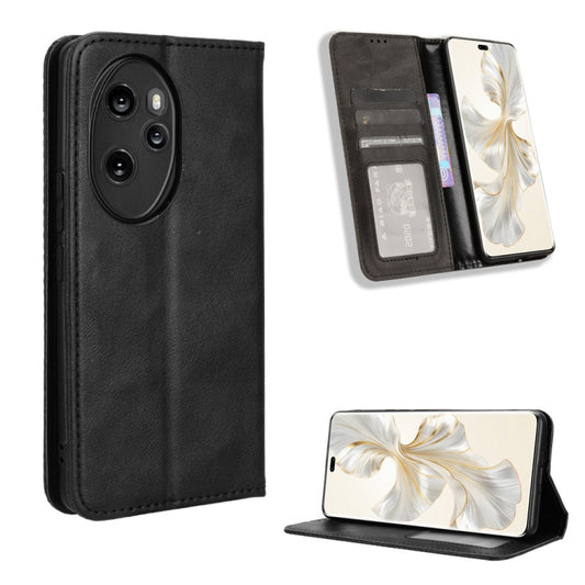 For Honor 100 Pro 5G Magnetic Buckle Retro Texture Leather Phone Case(Black)