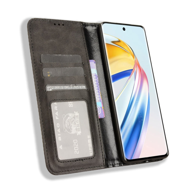 For Honor X9b 5G Magnetic Buckle Retro Texture Leather Phone Case(Black)