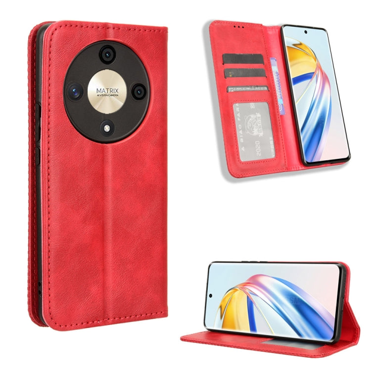 For Honor X9b 5G Magnetic Buckle Retro Texture Leather Phone Case(Red)