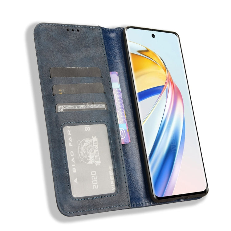 For Honor X9b 5G Magnetic Buckle Retro Texture Leather Phone Case(Blue)