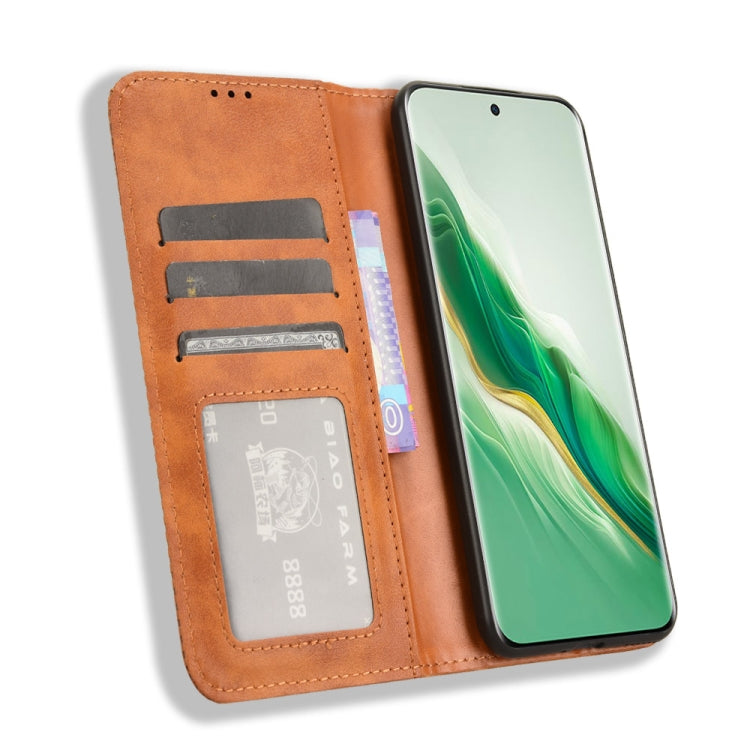 For Honor Magic6 5G Magnetic Buckle Retro Texture Leather Phone Case(Brown)