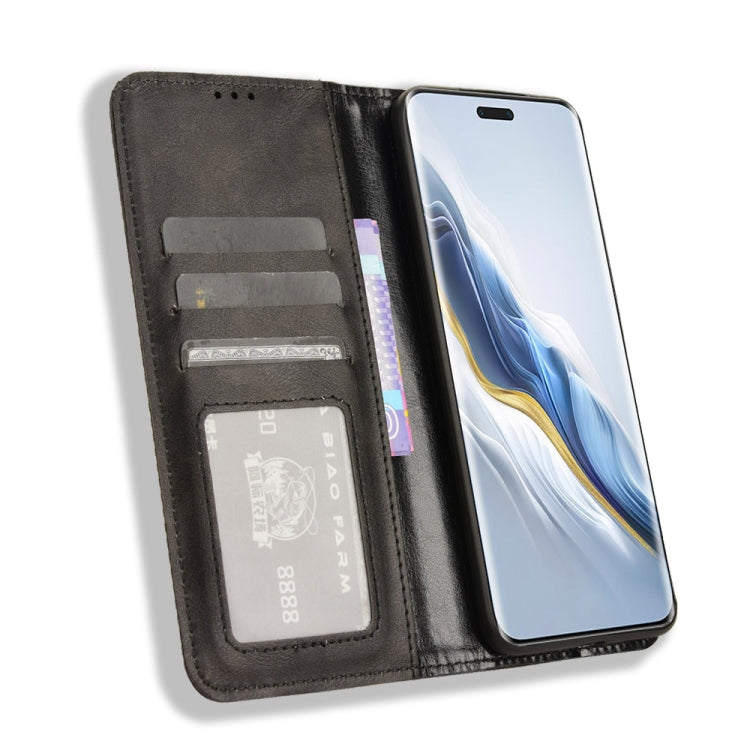 For Honor Magic6 Pro 5G Magnetic Buckle Retro Texture Leather Phone Case(Black)