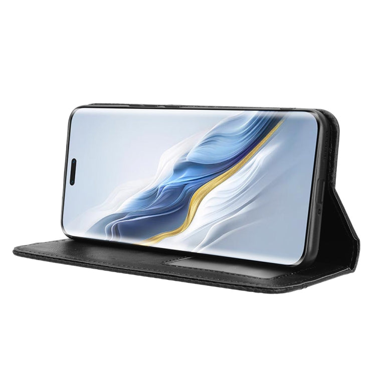 For Honor Magic6 Pro 5G Magnetic Buckle Retro Texture Leather Phone Case(Black)