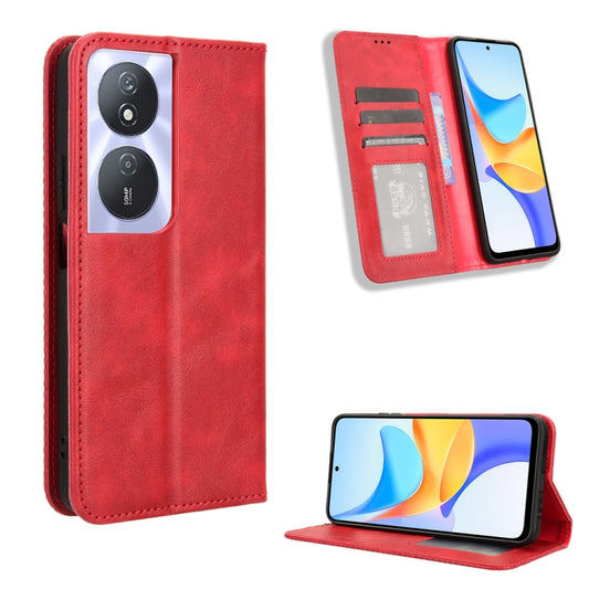 For Honor Play 50 Plus Magnetic Buckle Retro Texture Leather Phone Case(Red)