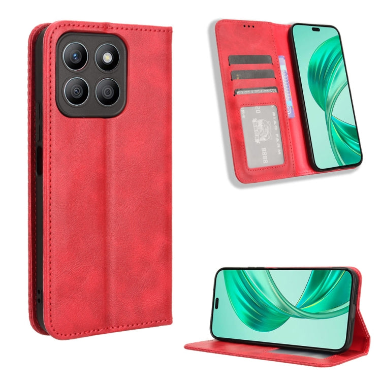 For Honor X8b 4G Magnetic Buckle Retro Texture Leather Phone Case(Red)