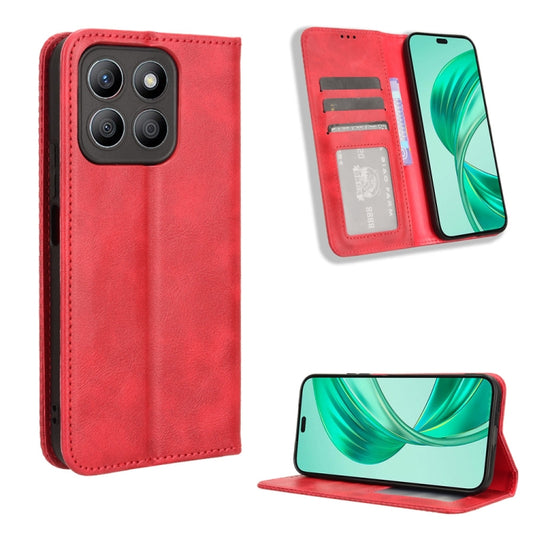 For Honor X8b 4G Magnetic Buckle Retro Texture Leather Phone Case(Red)