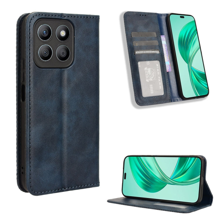For Honor X8b 4G Magnetic Buckle Retro Texture Leather Phone Case(Blue)
