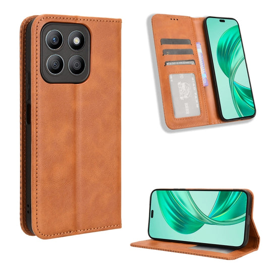 For Honor X8b 4G Magnetic Buckle Retro Texture Leather Phone Case(Brown)