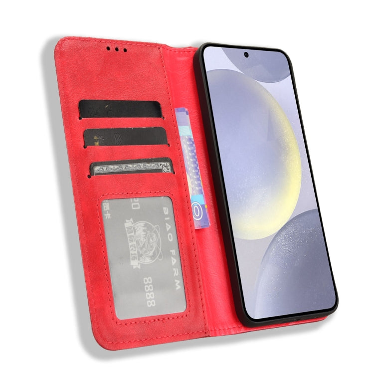 For Samsung Galaxy S24 5G Magnetic Buckle Retro Texture Leather Phone Case(Red)