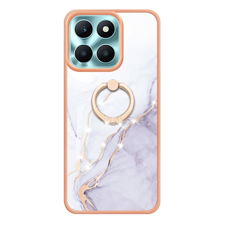 For Honor X6a Electroplating Marble IMD TPU Phone Case with Ring Holder(White 006)
