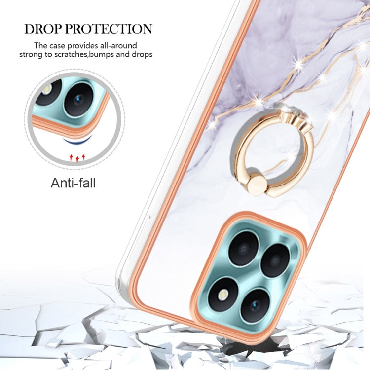 For Honor X6a Electroplating Marble IMD TPU Phone Case with Ring Holder(White 006)